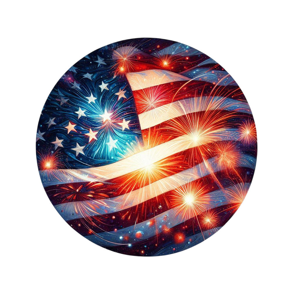 Round Stained Glass Patriotic Fabric Panel 17 QuiltingFabricPanels