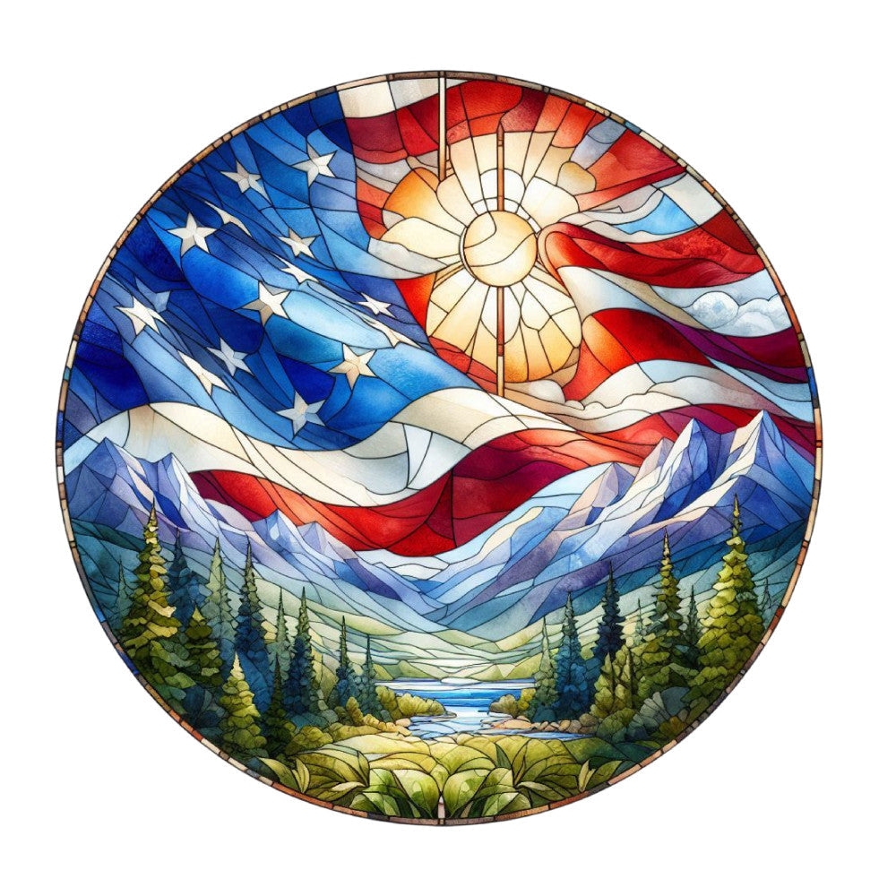 Round Stained Glass Patriotic Fabric Panel 19 QuiltingFabricPanels