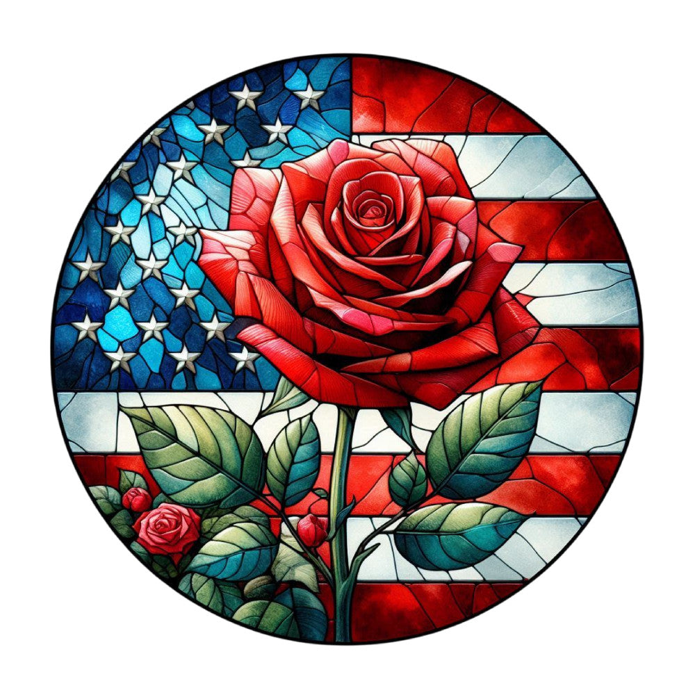 Round Stained Glass Patriotic Fabric Panel 21 QuiltingFabricPanels