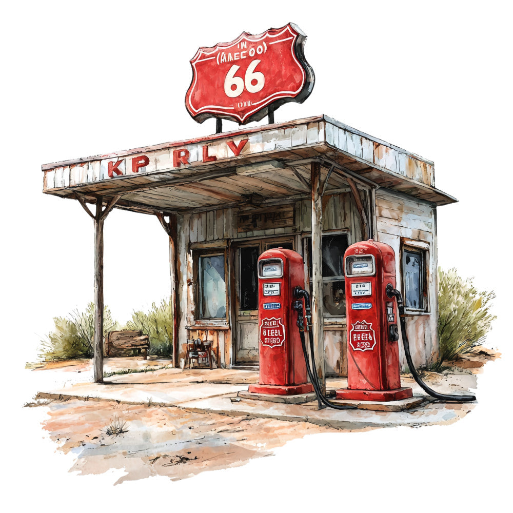 Route 66 Scene Fabric Panel 25 QuiltingFabricPanels