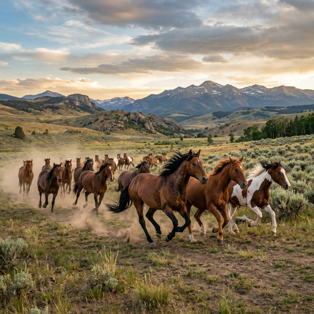 Running Horses Sundown Fabric Panel 1