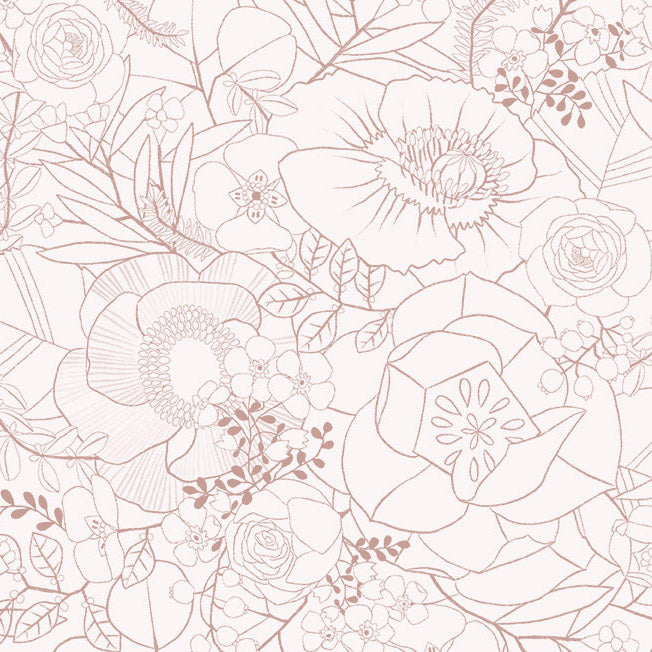 Rust Floral Sketch Cotton 44"/45" Fabric Per Yard