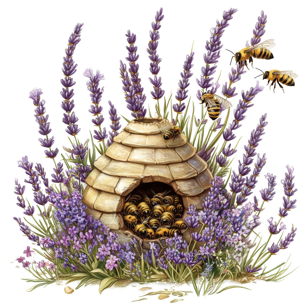 Rustic Beehive with Flowers Fabric Panel 18