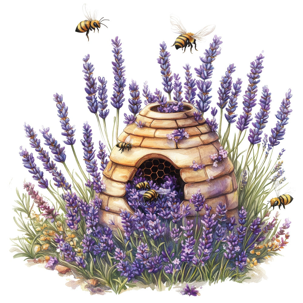 Rustic Beehive with Flowers Fabric Panel 20