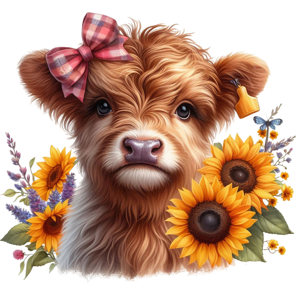 Rustic Sunflower Highland Cows Fabric Panel 29 QuiltingFabricPanels