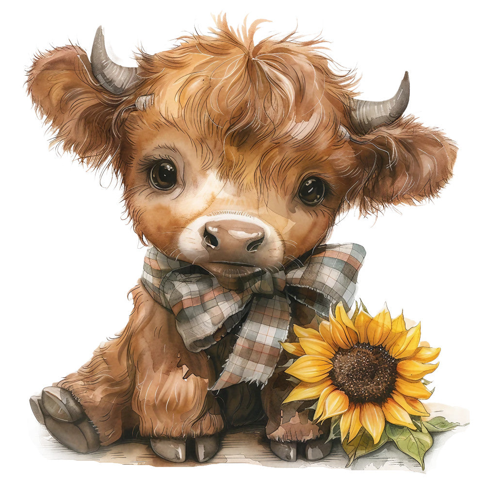 Rustic Sunflower Highland Cows Fabric Panel 4 QuiltingFabricPanels