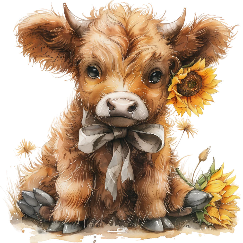 Rustic Sunflower Highland Cows Fabric Panel 5 QuiltingFabricPanels