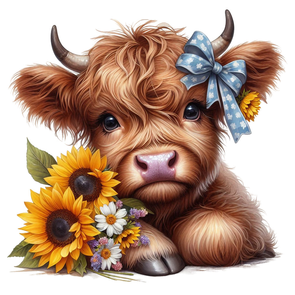 Rustic Sunflower Highland Cows Fabric Panel 9 QuiltingFabricPanels