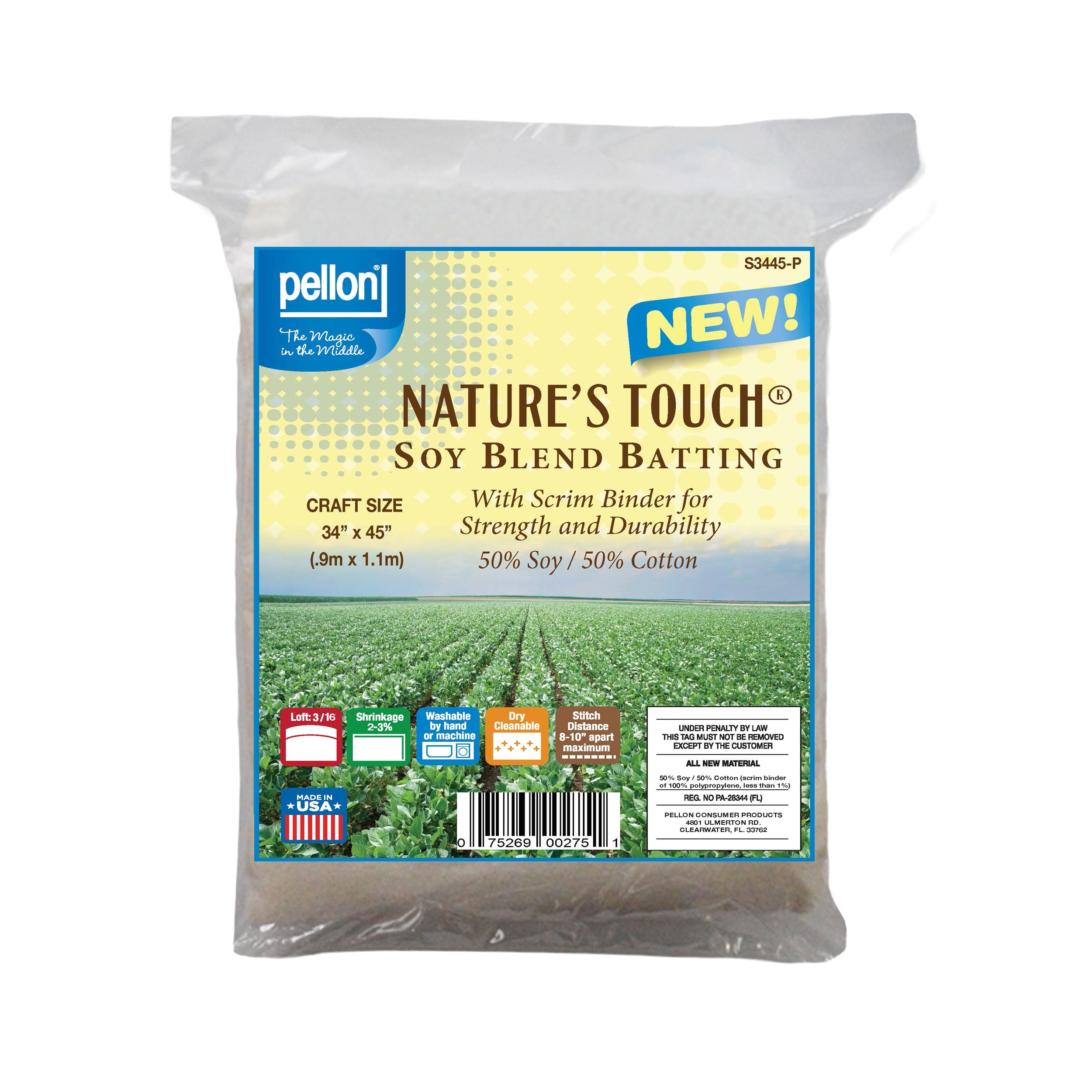 Pellon® Soy/Cotton Batting With Scrim 34" x 45" Craft Size Package. Color: Natural.
