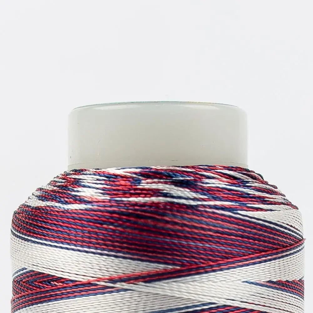 SD33 - Mirage™ 30wt Rayon Blue White Red Thread WonderFil USA