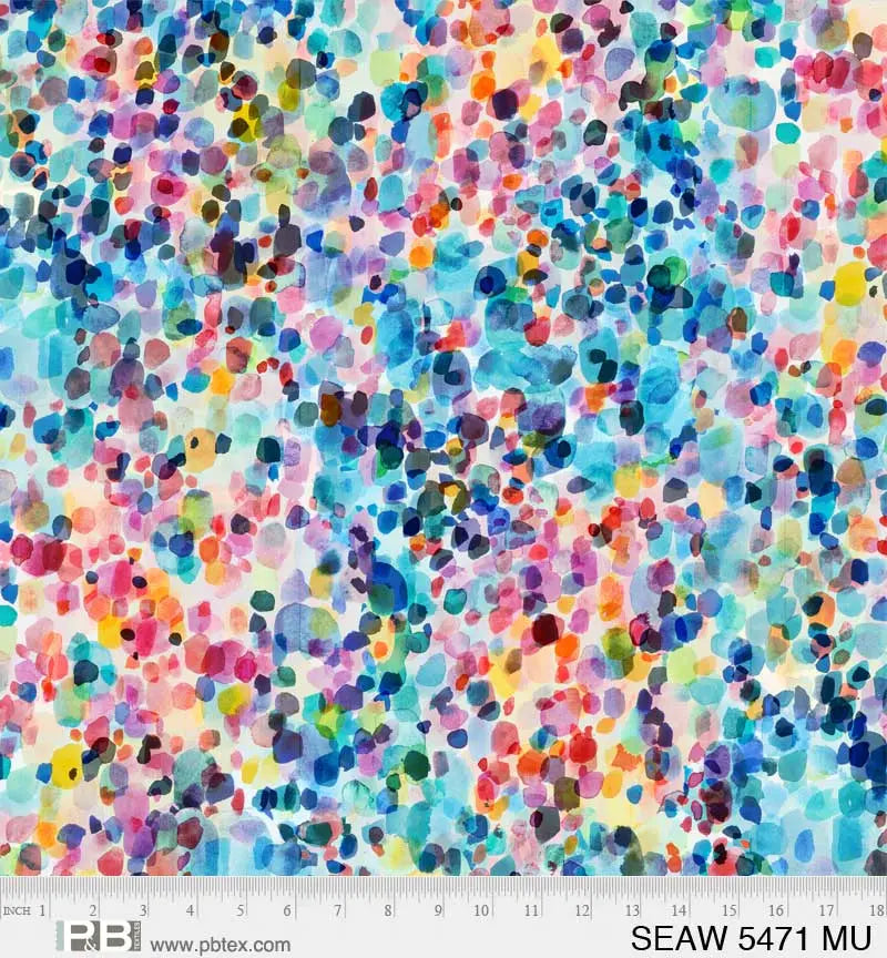 Multi Bright Sea Glass Cotton Wideback Fabric per yard P&B Textiles