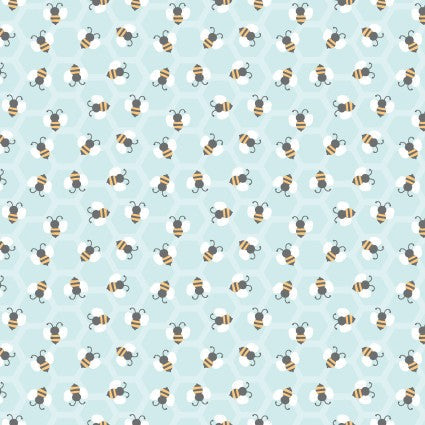 Studio E Hello Honey Bee Hex quilting fabric in Light Blue