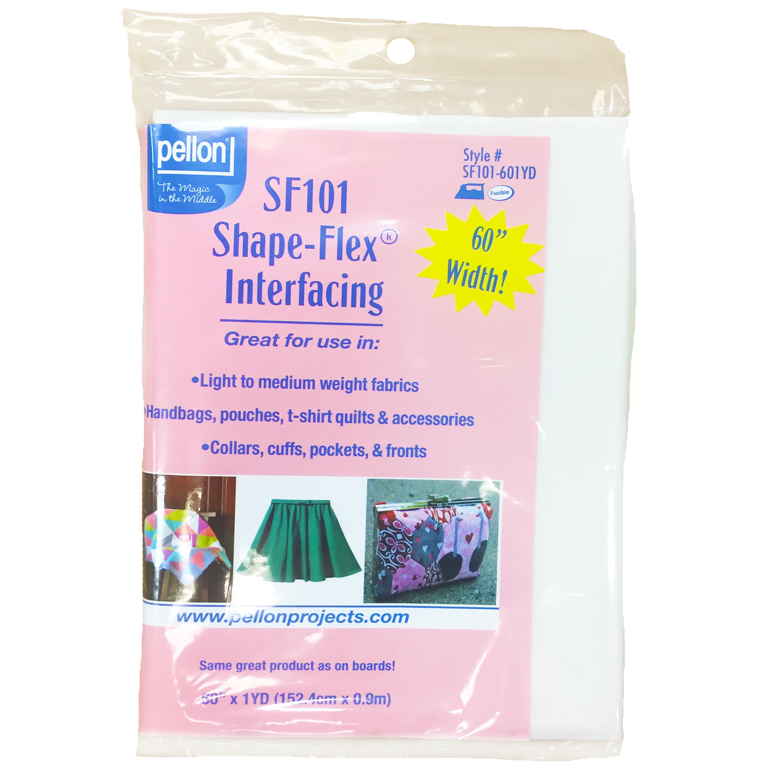 Pellon® SF101 Shape-Flex® Cotton Woven Fusible Interfacing 60" x 1 yard Package. Color: White.