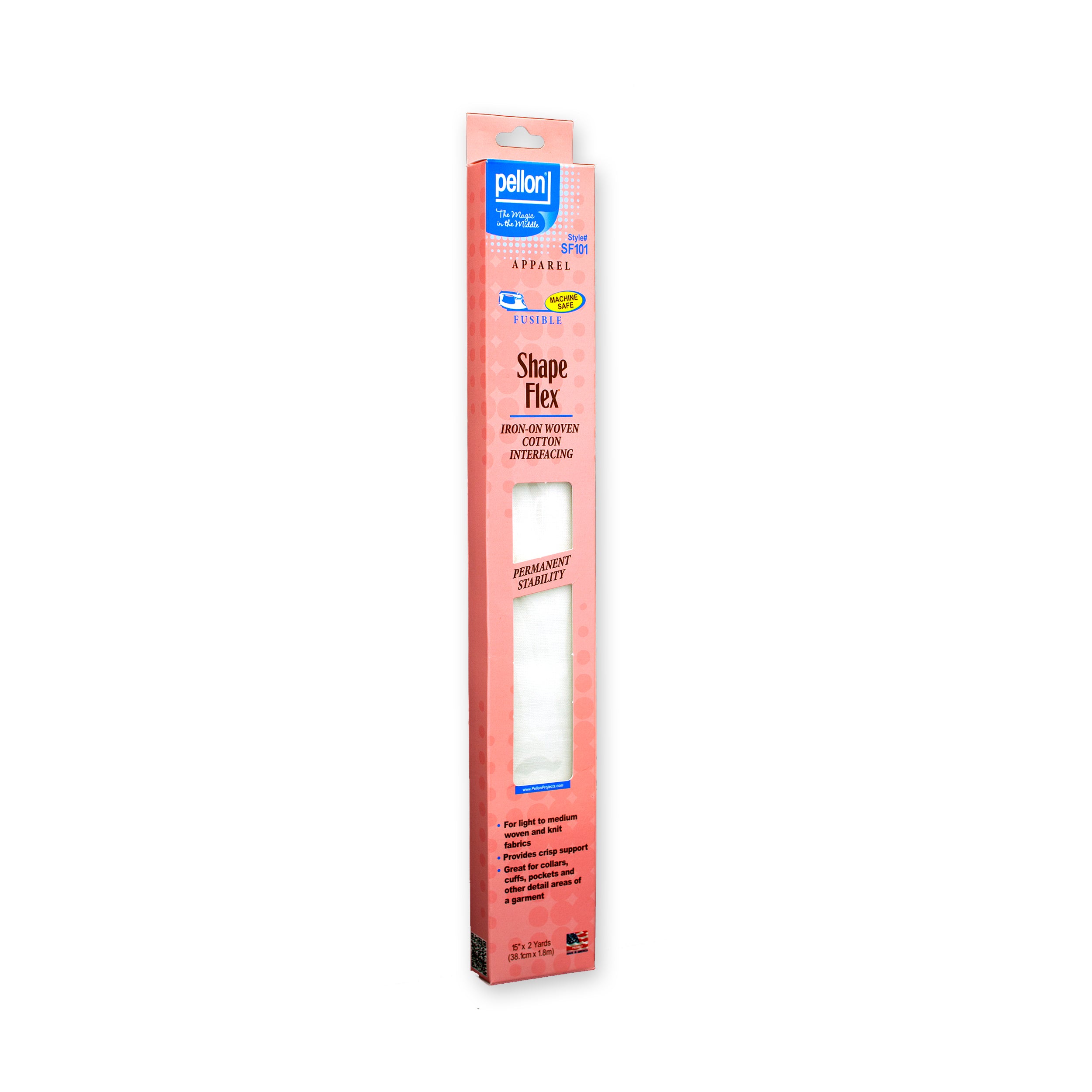 Pellon® SF101 Shape-Flex® Cotton Woven Fusible Interfacing 15" x 2 yards Package. Color: White.