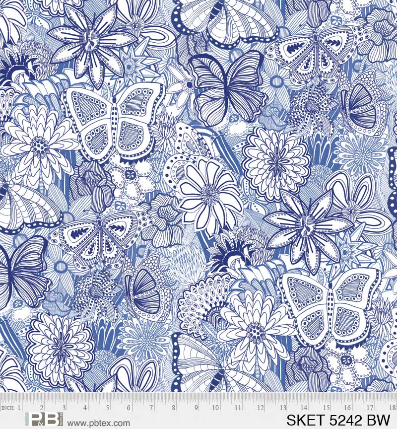 Blue Sketchbook Cotton Wideback Fabric per yard - Linda's Electric Quilters