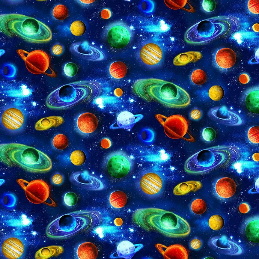 Multi-Color Planets Cotton 44"/45" Fabric Per Yard