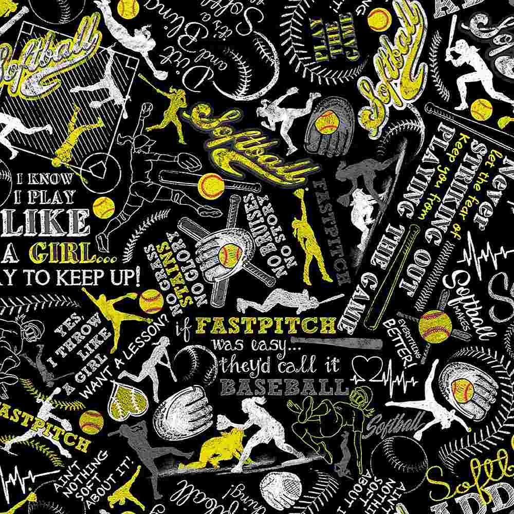 Black Girl's Softball Text Fitness Fanatic 44"/45" Fabric Per Yard