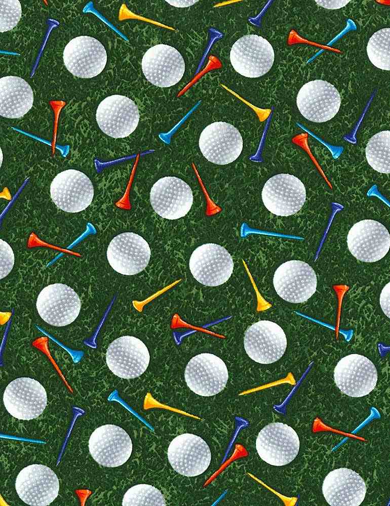 Green Golf Balls & Tees in Grass Fitness Fanatic 44"/45" Fabric Per Yard