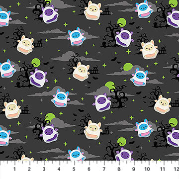 Gray Ghosts Boo Squad Squishmellow Cotton 44"/45" Fabric Per Yard
