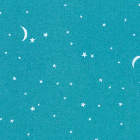 Robert Kaufman Gentle Night Stars Aqua flannel quilting fabric — stars on aqua