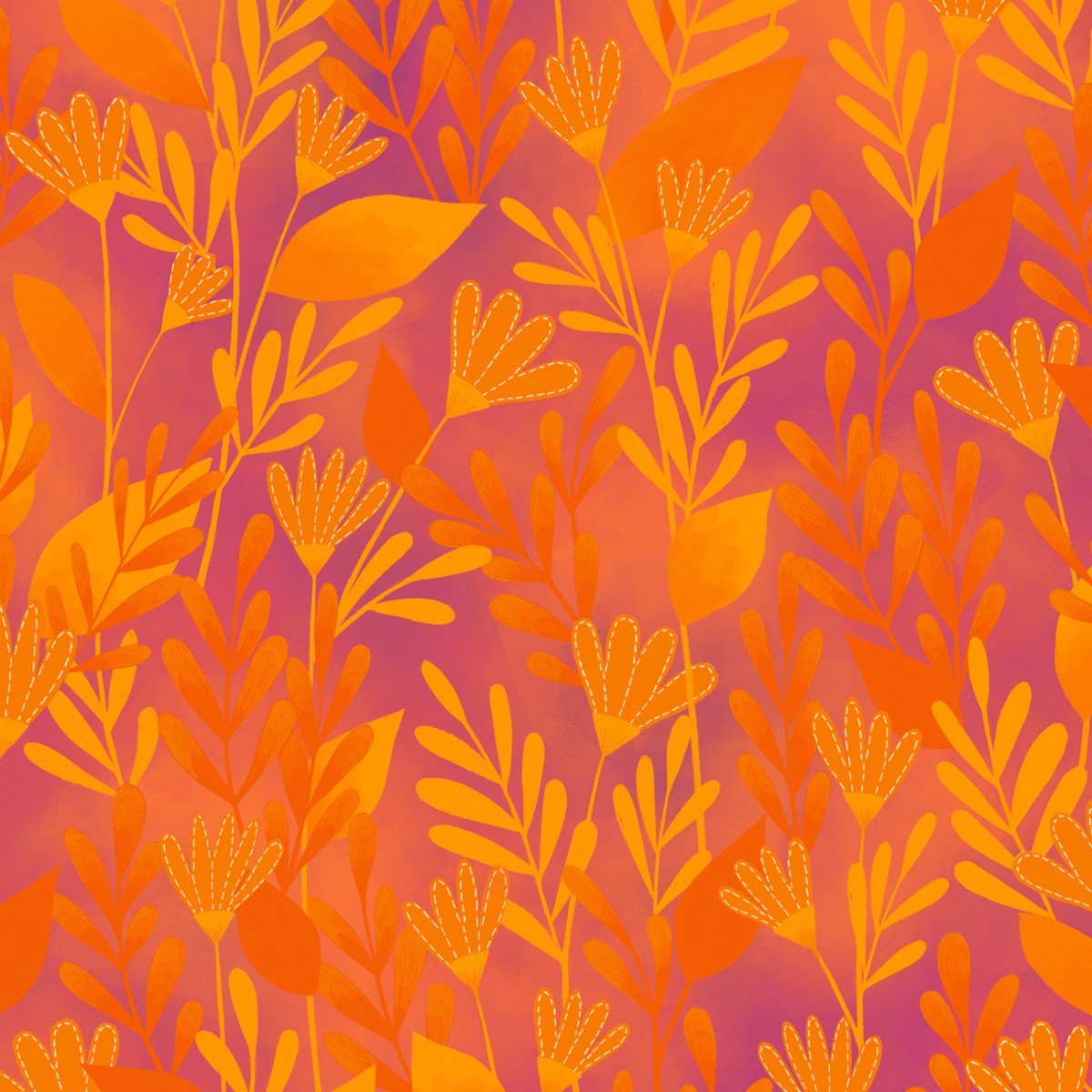 Sewing Season Glowing Tonal Flowers Orange 44"/45" Fabric Per Yard