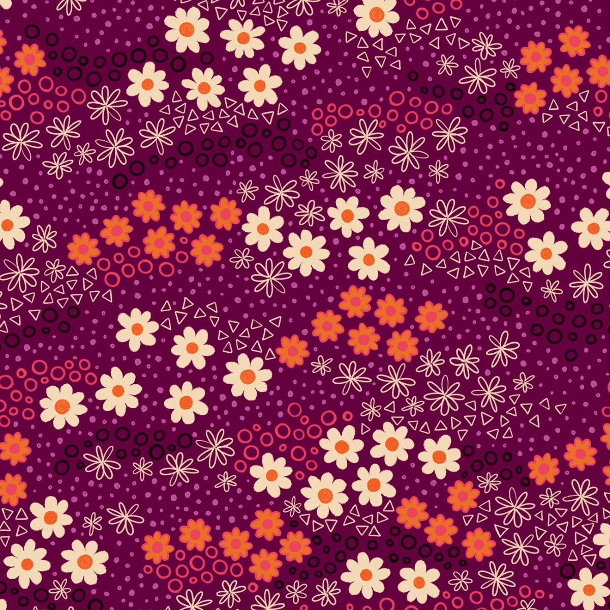 Sewing Season Flowing Flowers Plum 44"/45" Fabric Per Yard