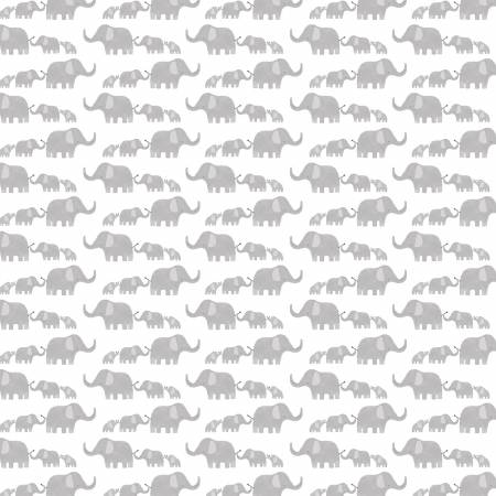 Dear Stella Grasslands Elephantastic quilting fabric in White