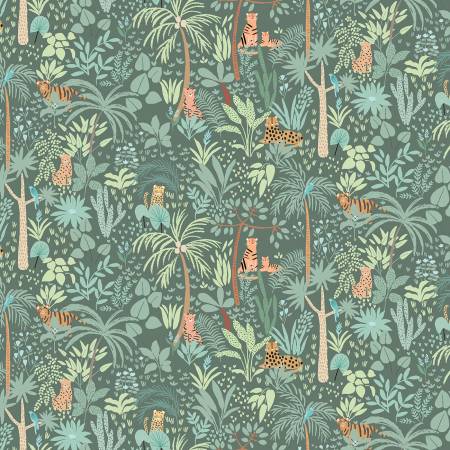 Dear Stella Grasslands Wild Cats quilting fabric in Pine