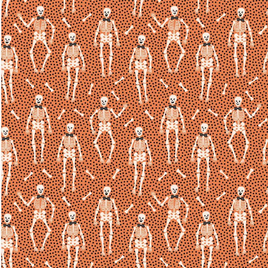 Sweet Tooth - Bones - Orange 44" / 45" Fabric Per Yard