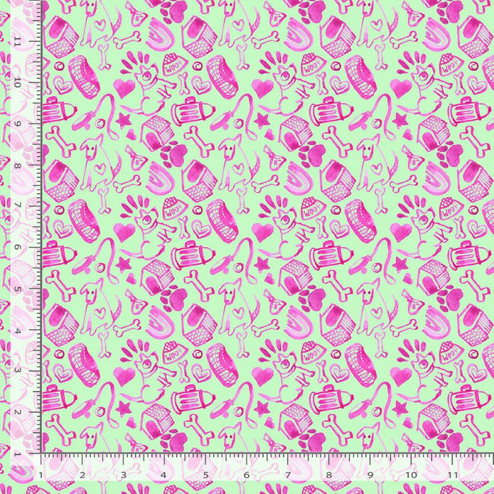 Dear Stella Big Dog Walk Dog Doodle Pistachio Cotton 44"/45" Fabric Per Yard