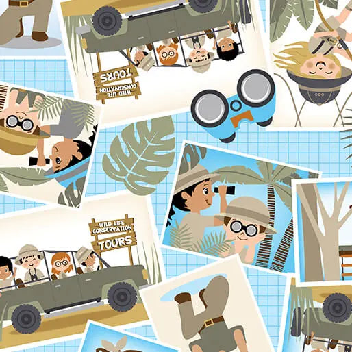 Safari Adventure - Safari Greetings - Sky Blue 44" / 45" Fabric Per Yard The Fabric Company