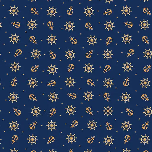 Sail Away - Anchors Away - Navy 44" / 45" Fabric Per Yard The Fabric Company