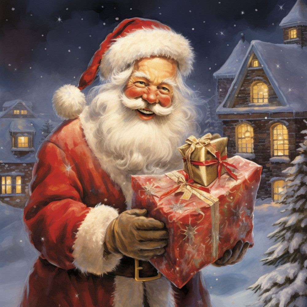 Santa Claus Christmas Scene Fabric Panel 15
