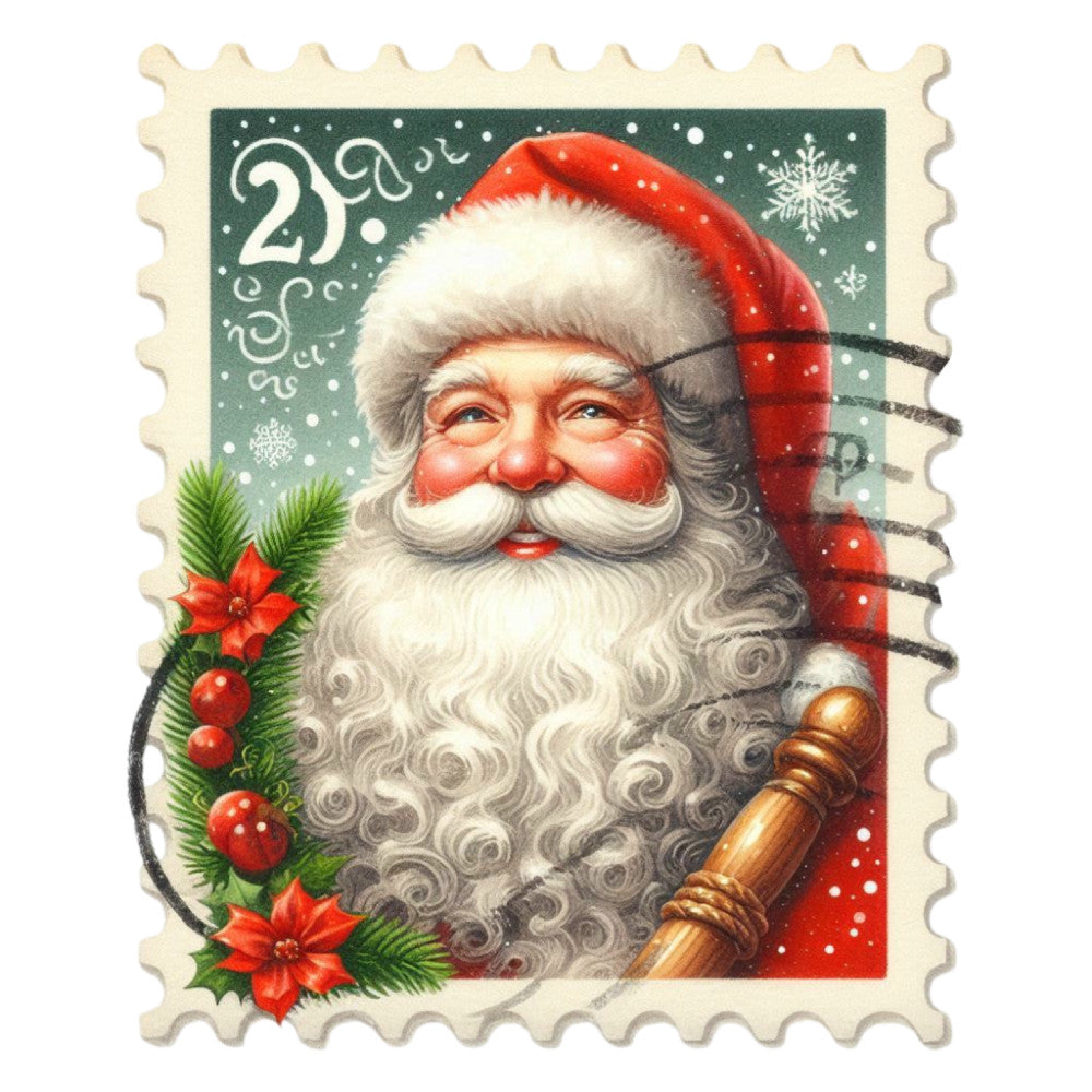 Santa Claus Postage Stamps Fabric Panel 19 QuiltingFabricPanels