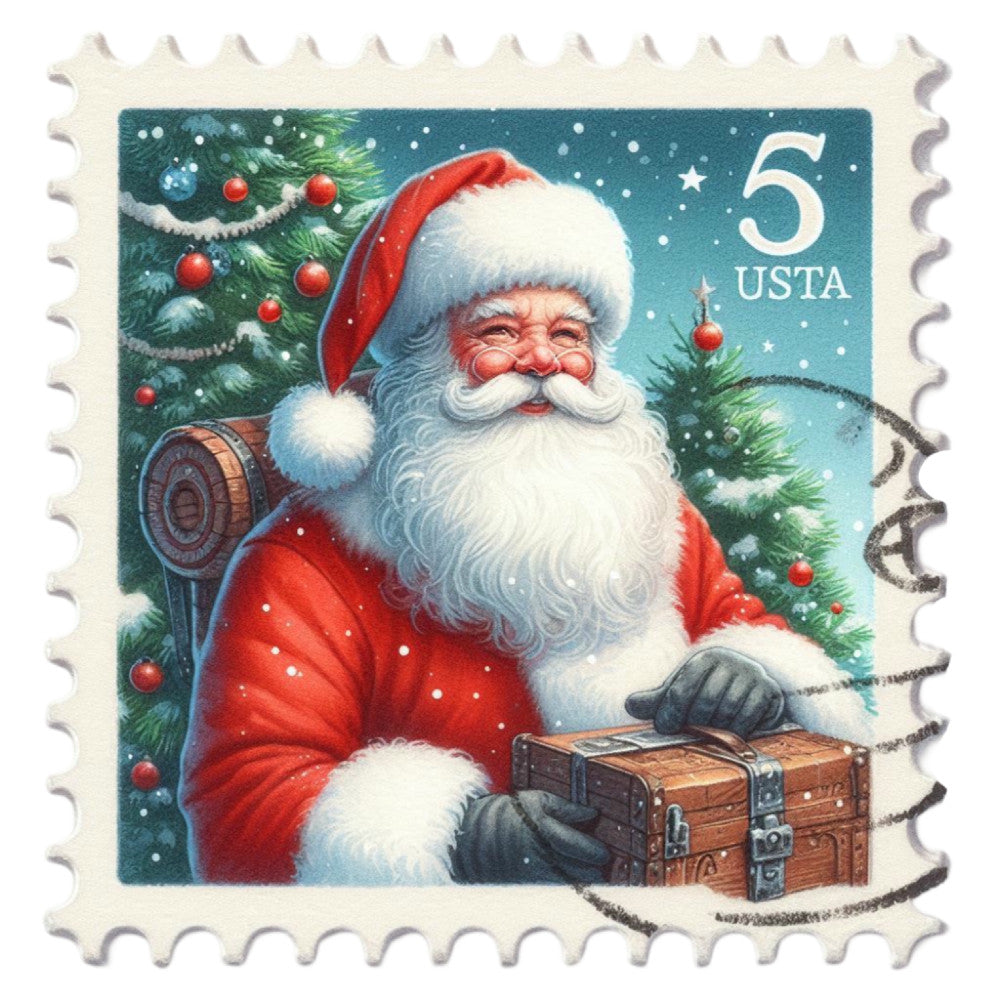 Santa Claus Postage Stamps Fabric Panel 20 QuiltingFabricPanels