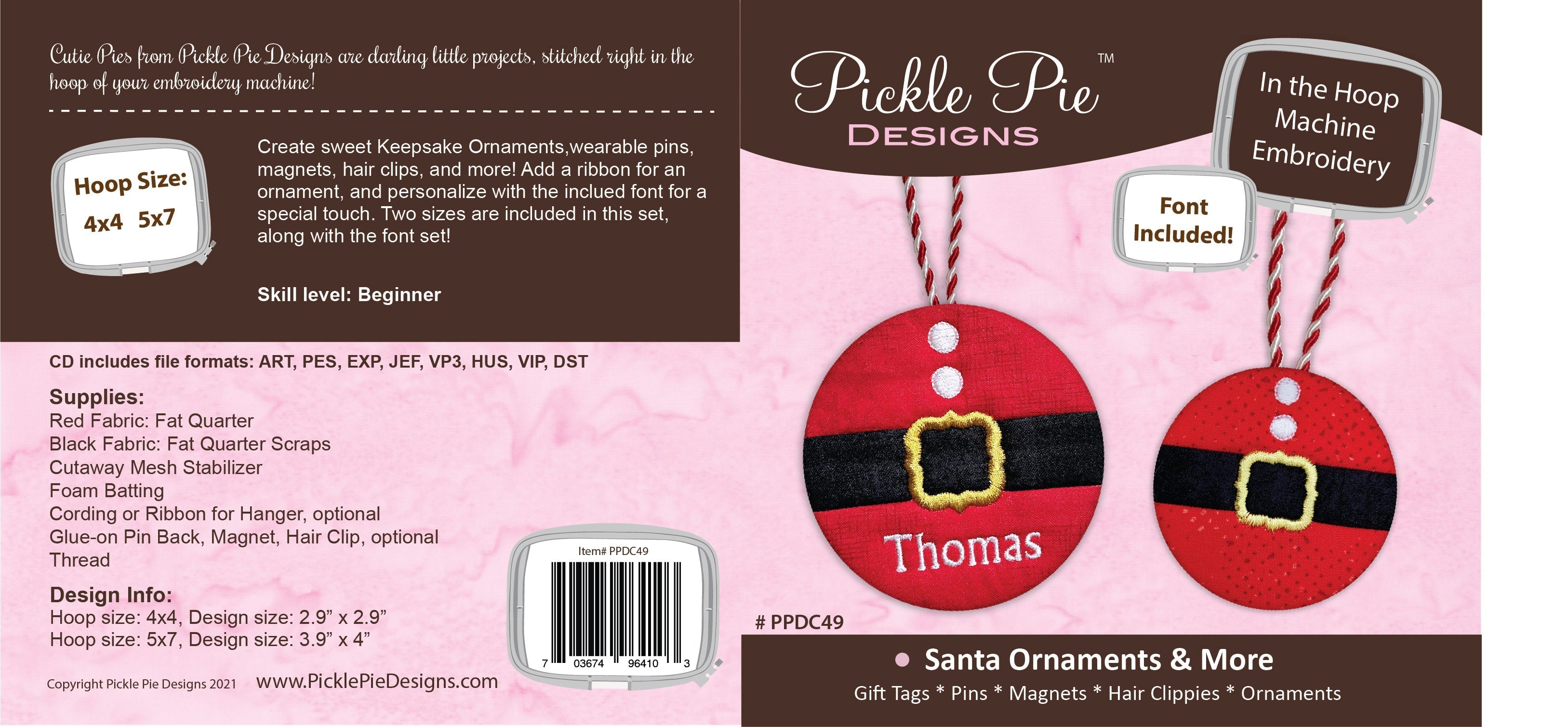 Santa Ornament In the Hoop Embroidery Design Collection