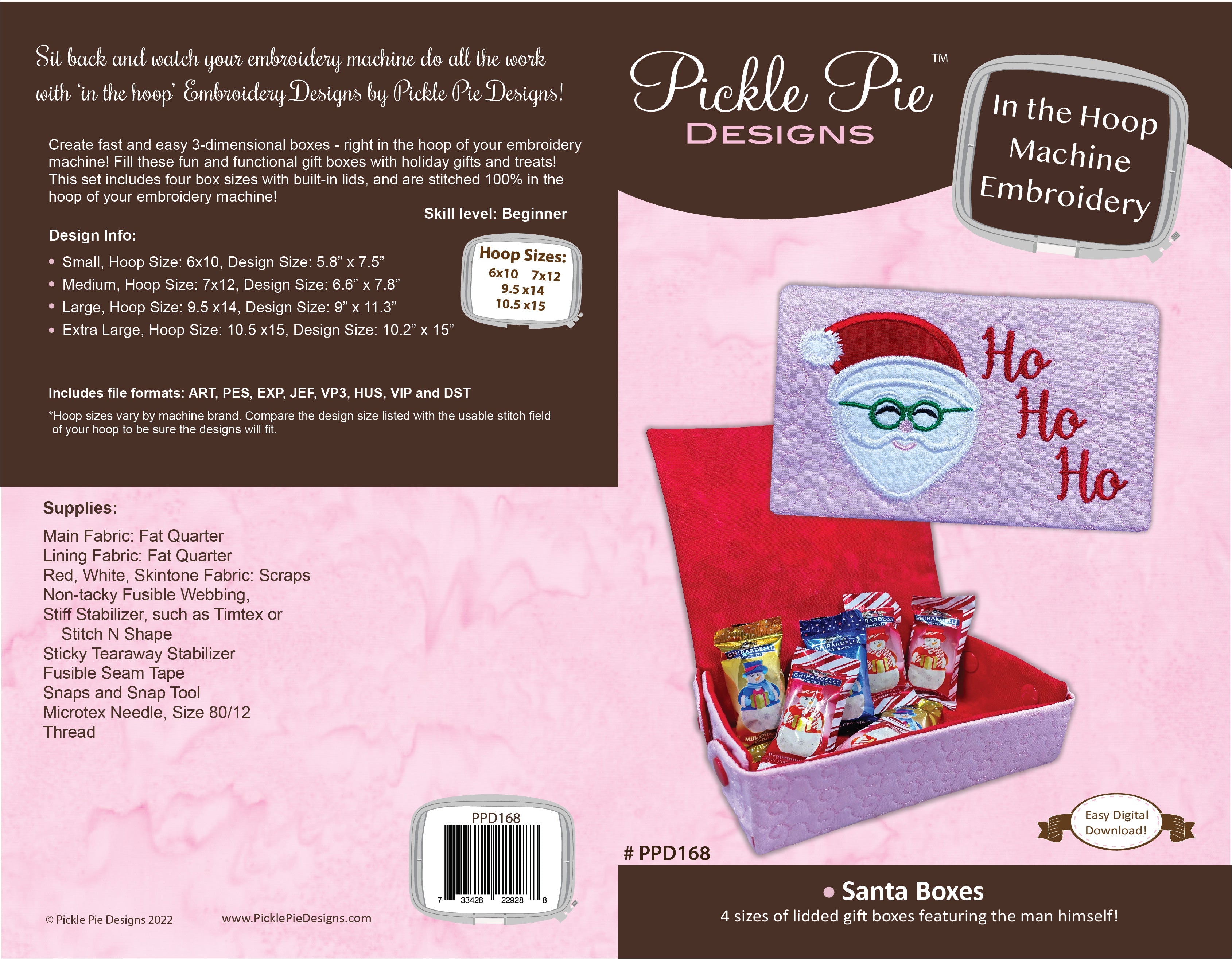 Santa Boxes In the Hoop Machine Embroidery Design Set