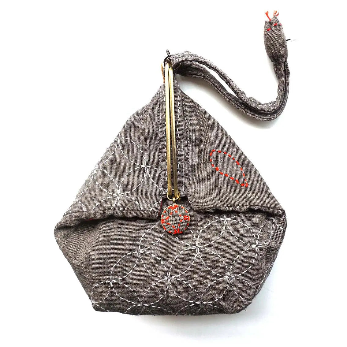 Sashiko Slide Clasp Pouch Half Kit Brown - Linda's Electric Quilters