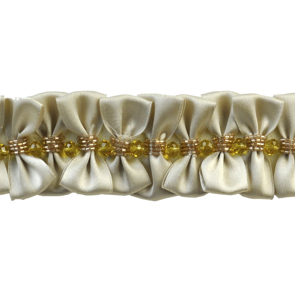Satin Tuxedo Ribbon Trim with Beaded Center, 2.25-in. X 5 Yards – Elegant Pleated Decorative Trim