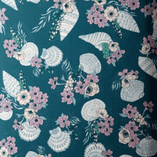Seashell Serenade - Sea Bouquet - Dark Teal 44" / 45" Fabric Per Yard