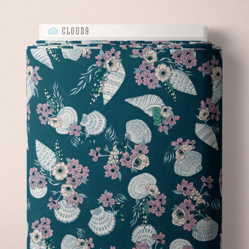 Seashell Serenade - Sea Bouquet - Dark Teal 44" / 45" Fabric Per Yard