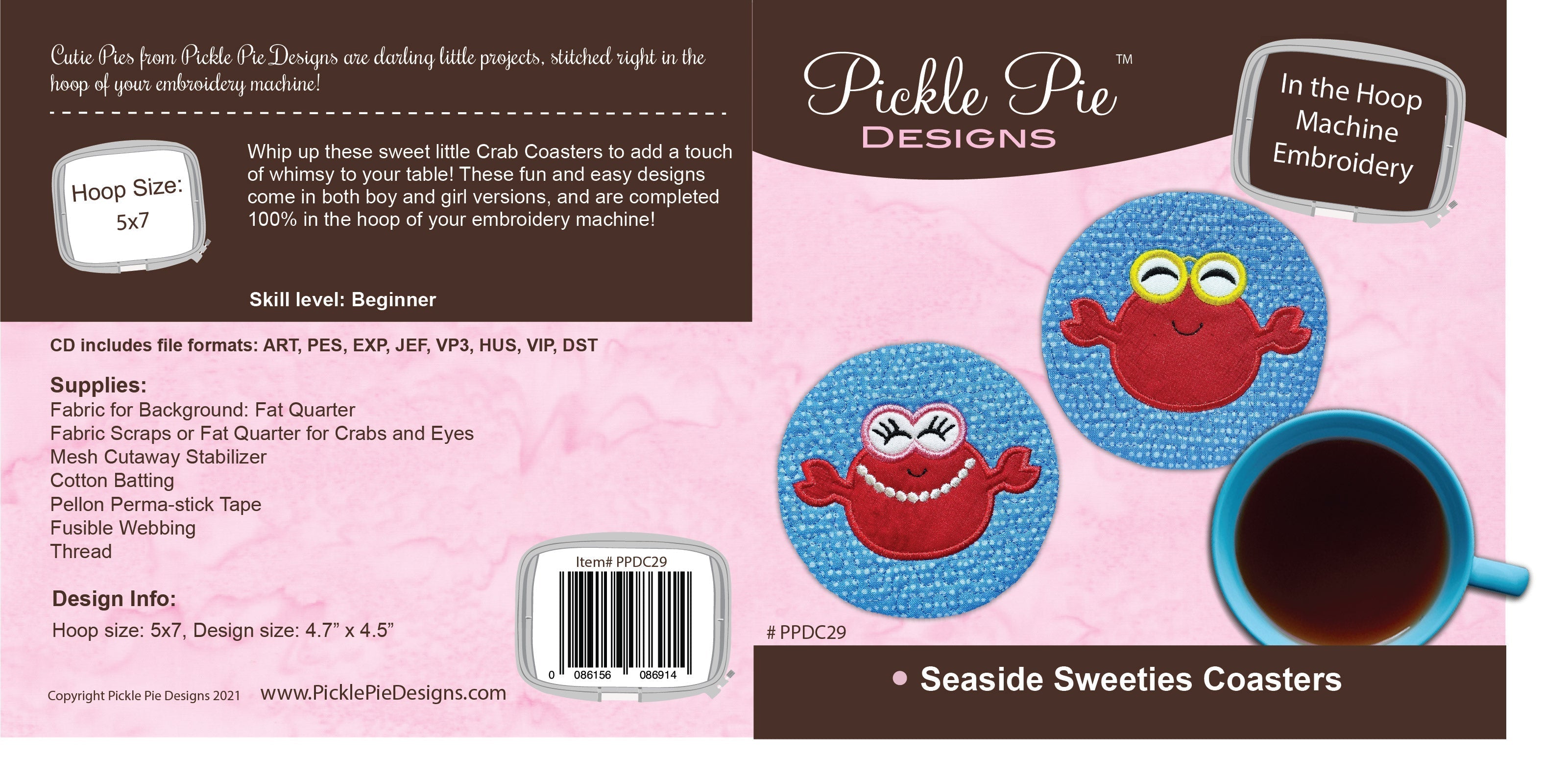 Seaside Sweeties Coaster In the Hoop Embroidery Design Collection