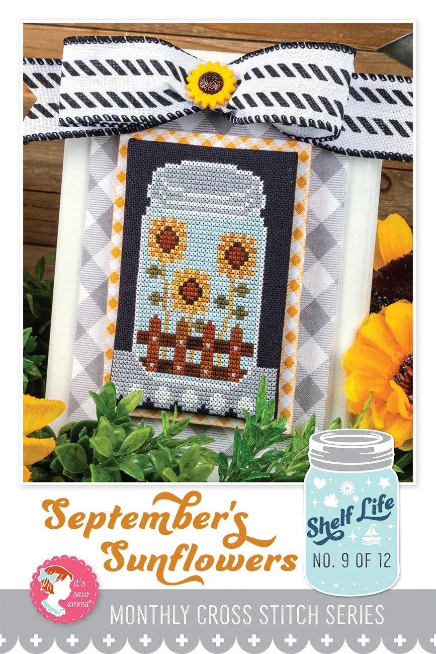 September's Sunflowers Shelf Life Cross Stitch Pattern - Linda's Electric Quilters