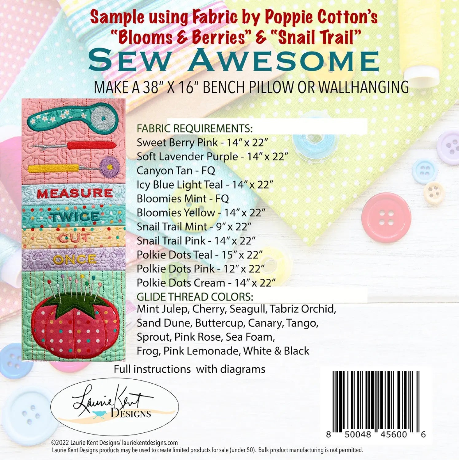 Sew Awesome Embroidery Pattern with USB Laurie Kent Designs