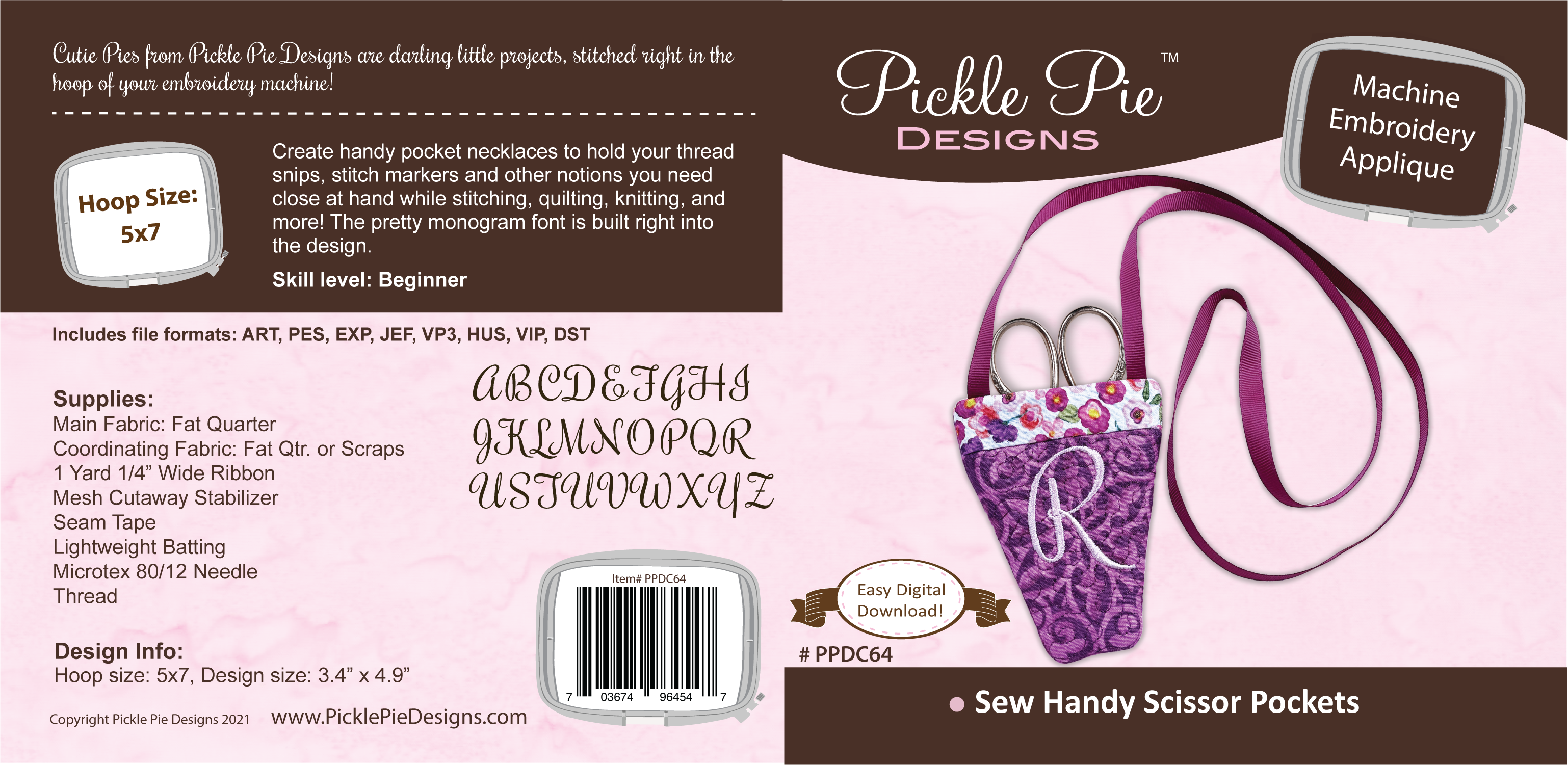 Sew Handy Scissor Pockets In the Hoop Machine Embroidery Design Set