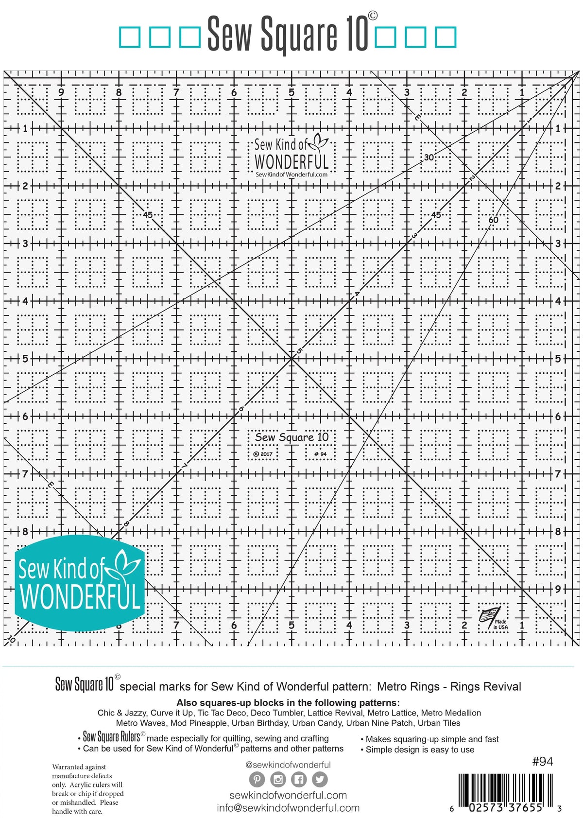 Se Square Ruler Sew Square 10 Ruler - Linda's Electric Quilters