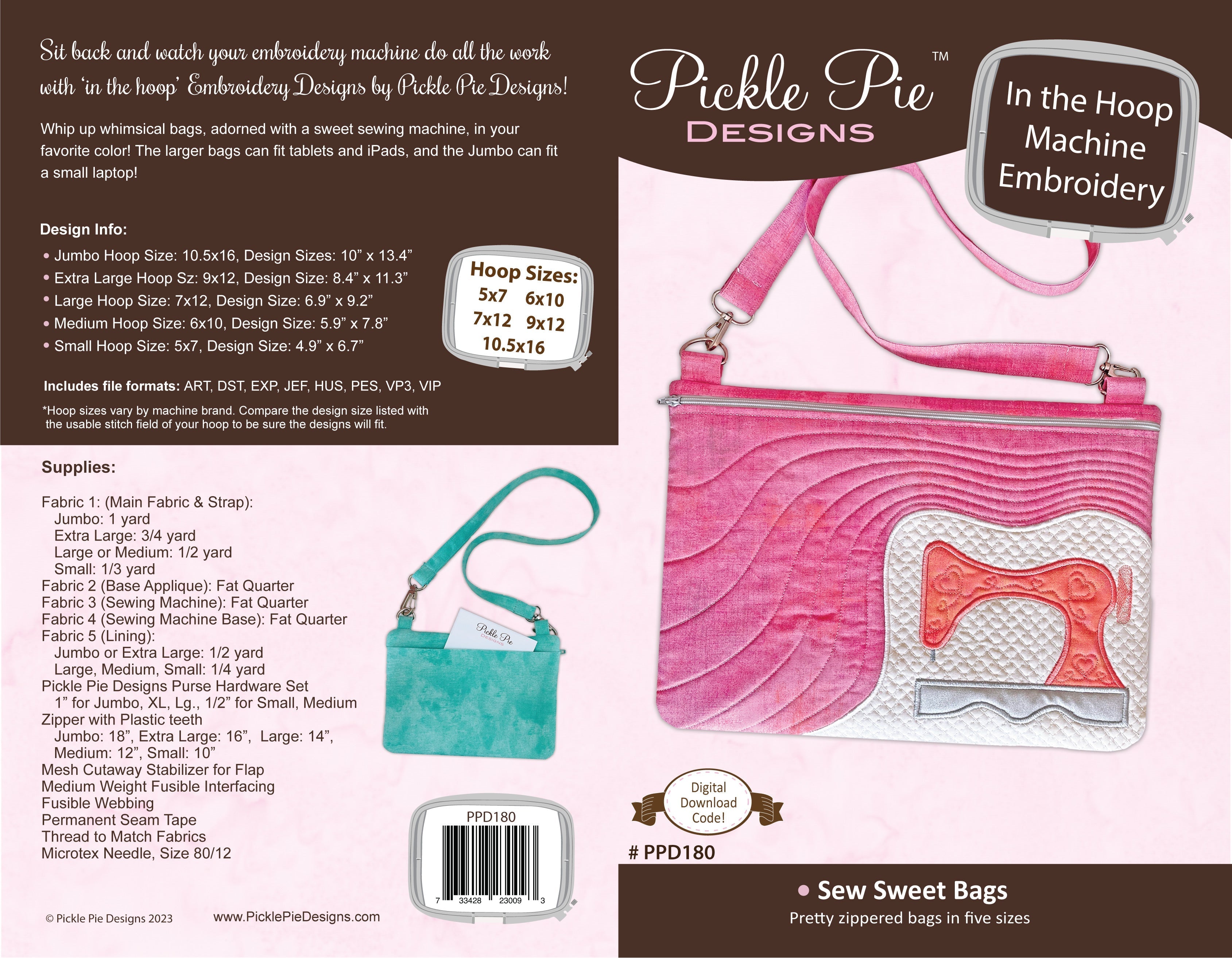 Sew Sweet Bags In-the-Hoop In the Hoop Machine Embroidery Design Set