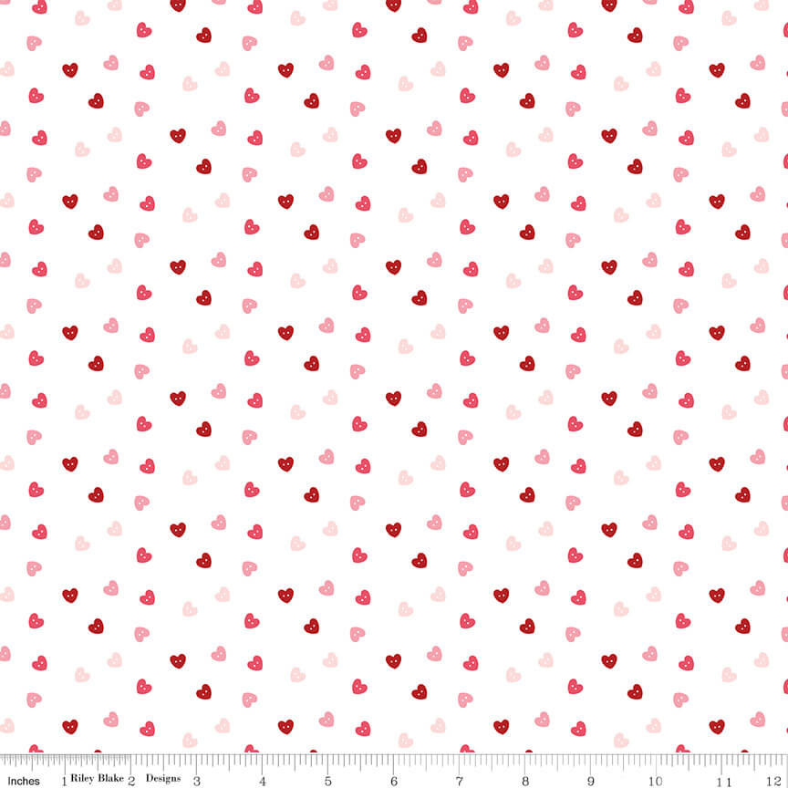 Sew in Love Hearts quilting fabric in white by Dani Mogstad for Riley Blake Designs, heart print on white cotton, sold by the yard