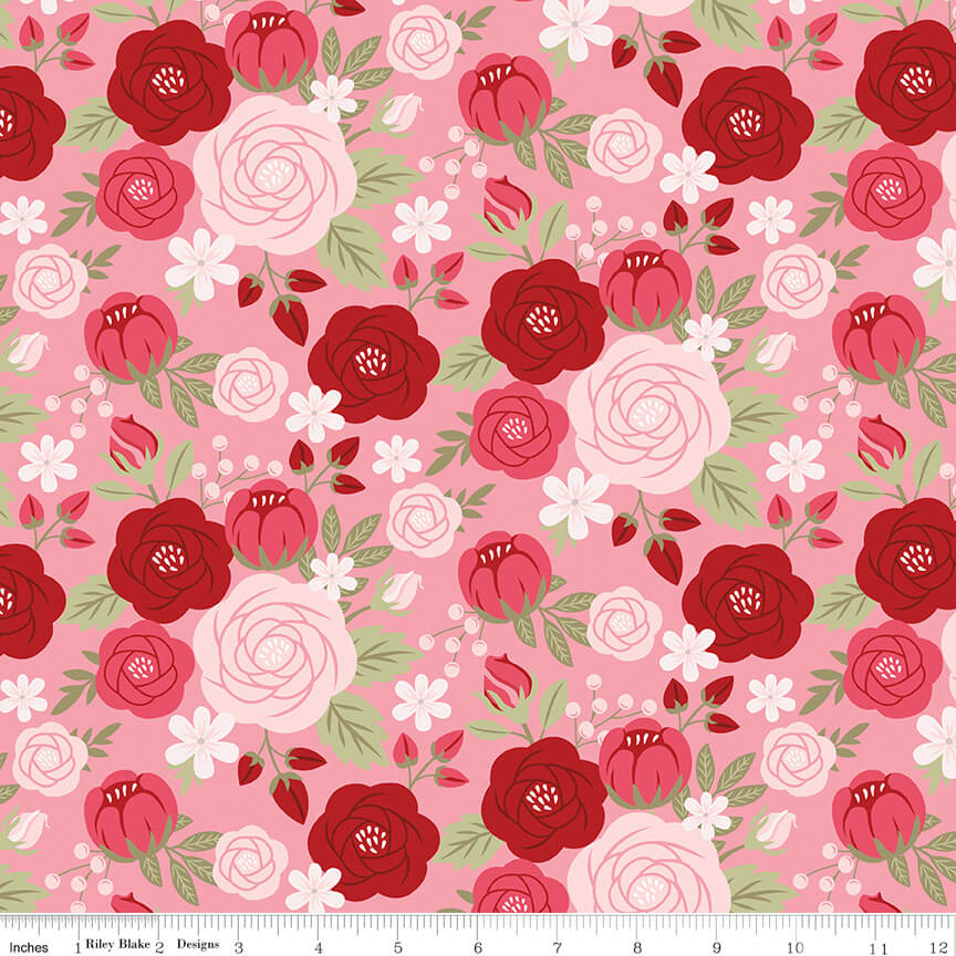 Sew in Love Main quilting fabric in rose by Dani Mogstad for Riley Blake Designs, sewing motif print on rose cotton, sold by the yard