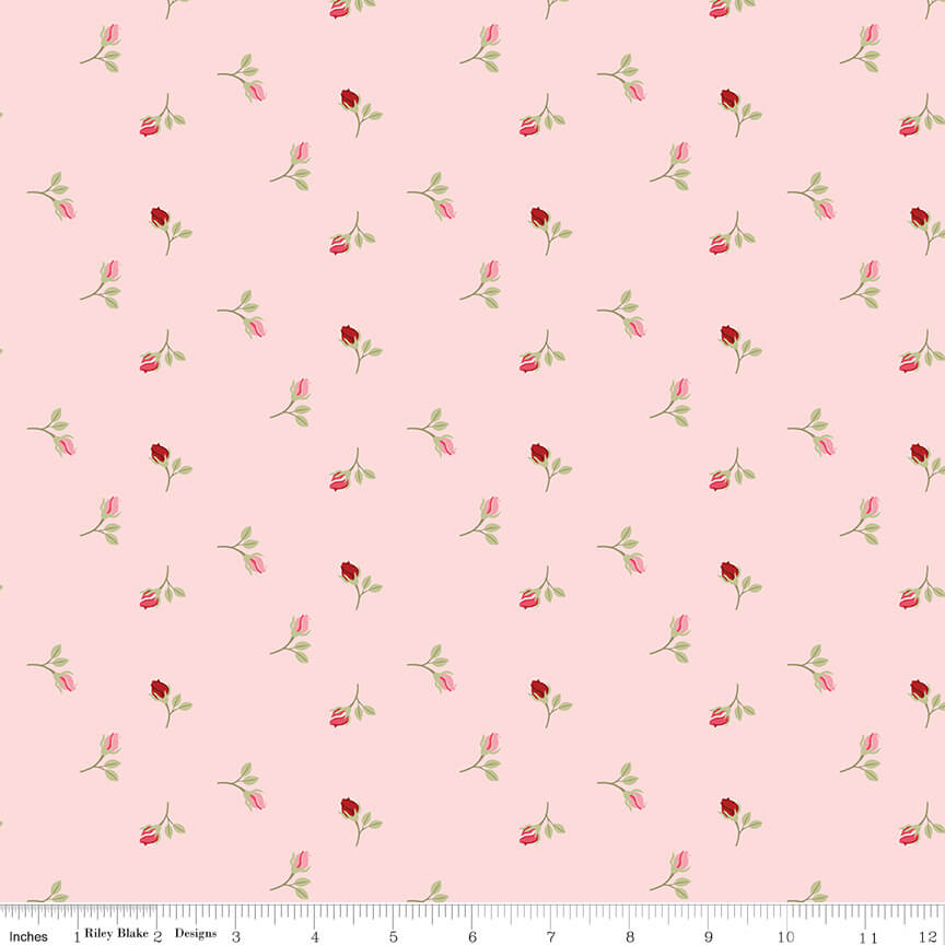 Sew in Love Rosebuds quilting fabric in blush by Dani Mogstad for Riley Blake Designs, rosebud print on blush cotton, sold by the yard